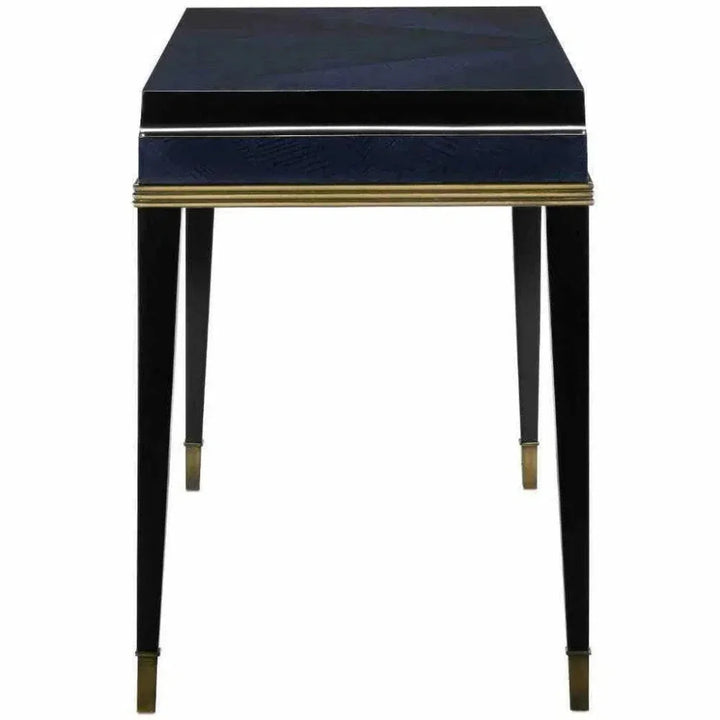Dark Sapphire Antique Brass Kallista Writing Desk-Home Office Desks-Currey & Co-LOOMLAN