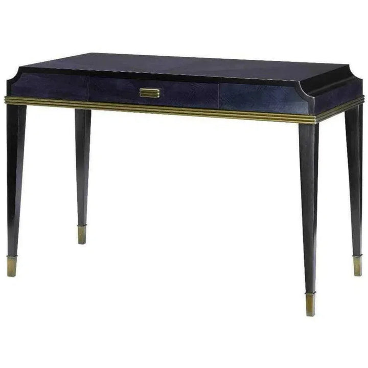 Dark Sapphire Antique Brass Kallista Writing Desk-Home Office Desks-Currey & Co-LOOMLAN