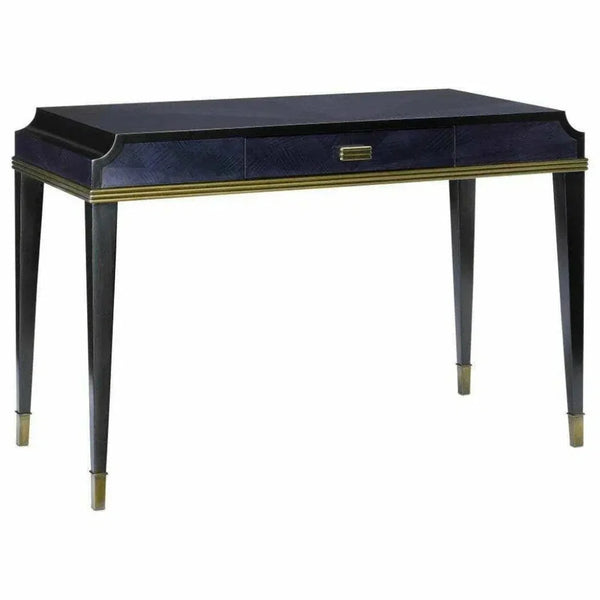 Dark Sapphire Antique Brass Kallista Writing Desk-Home Office Desks-Currey & Co-LOOMLAN