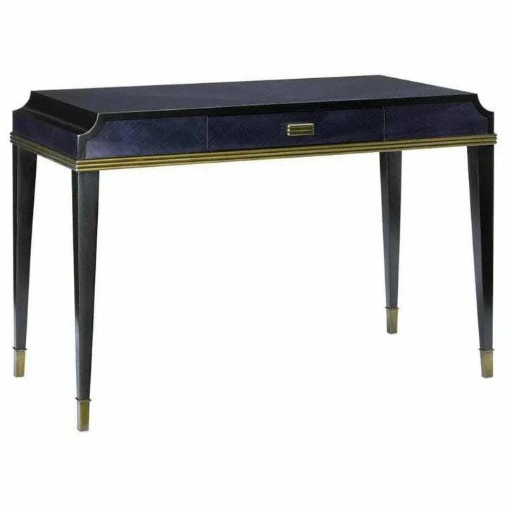 Dark Sapphire Antique Brass Kallista Writing Desk-Home Office Desks-Currey & Co-LOOMLAN