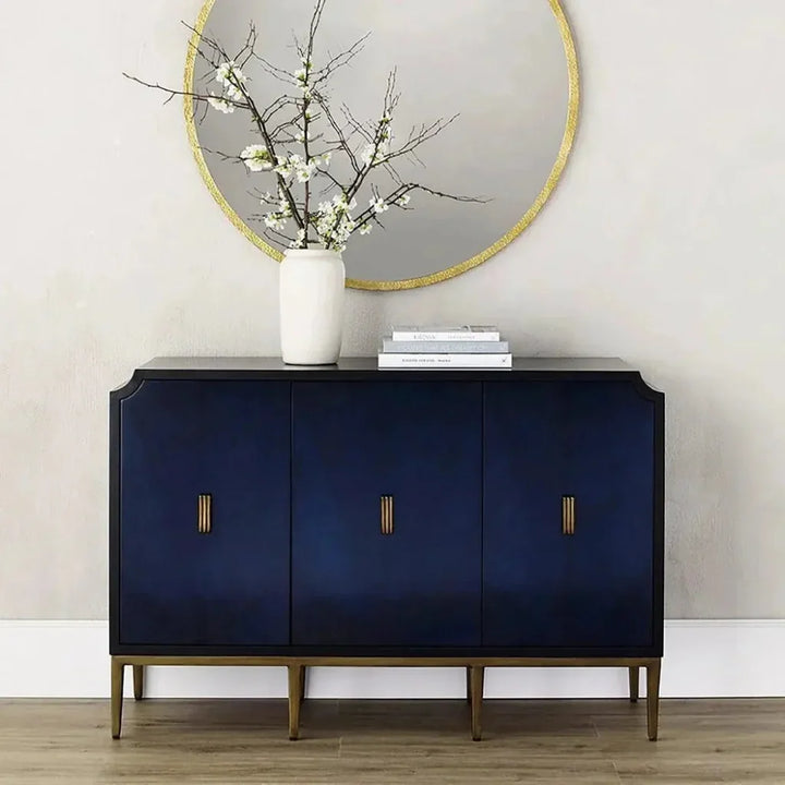 Dark Sapphire Black Antique Brass Kallista Credenza - LOOMLAN - Currey & Co - Sideboards