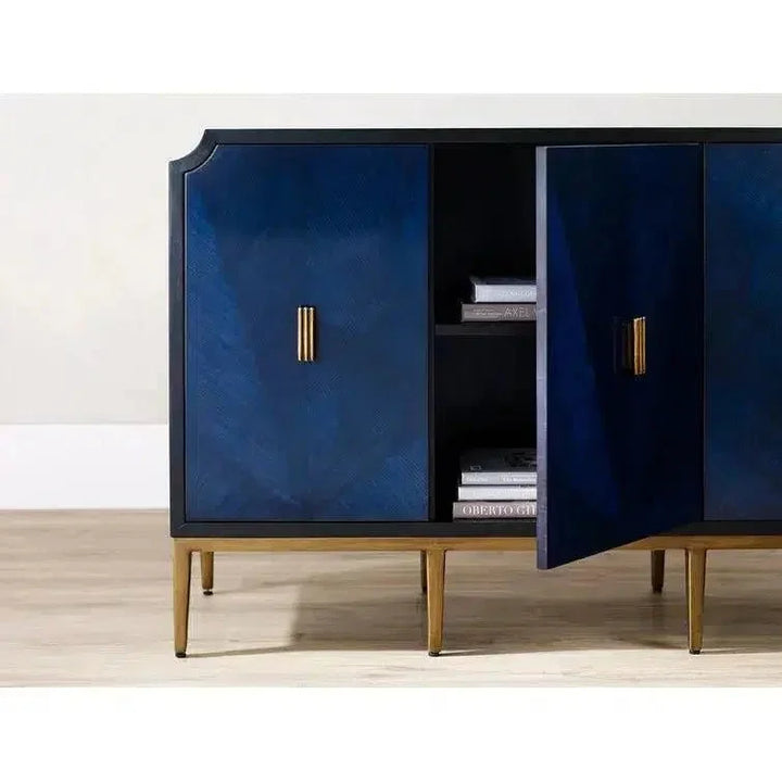 Dark Sapphire Black Antique Brass Kallista Credenza - LOOMLAN - Currey & Co - Sideboards