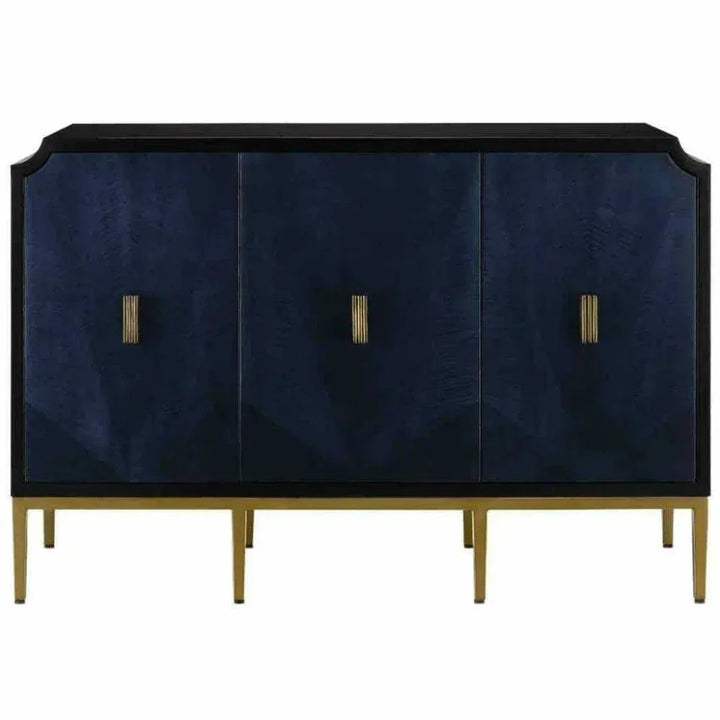 Dark Sapphire Black Antique Brass Kallista Credenza - LOOMLAN - Currey & Co - Sideboards
