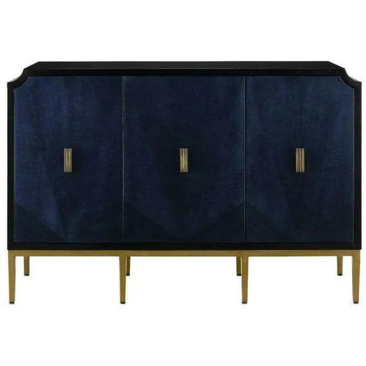 Dark Sapphire Black Antique Brass Kallista Credenza - LOOMLAN - Currey & Co - Sideboards