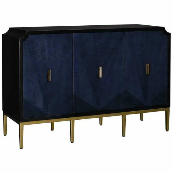 Dark Sapphire Black Antique Brass Kallista Credenza - LOOMLAN - Currey & Co - Sideboards