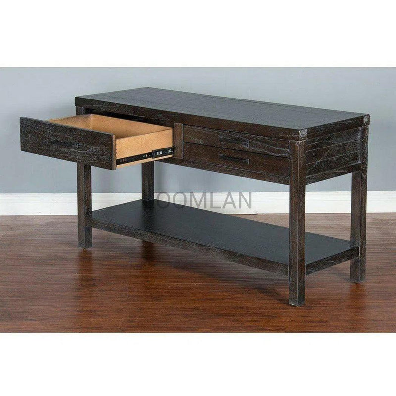 Dark Wood Console Table With 3 Drawers