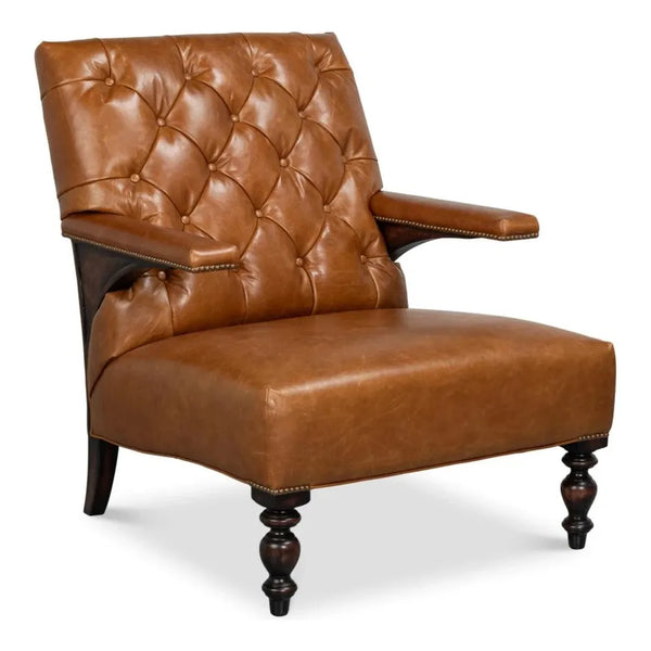 Dawson With Trim Cuba Brown Leather Chair-Accent Chairs-Sarreid-LOOMLAN