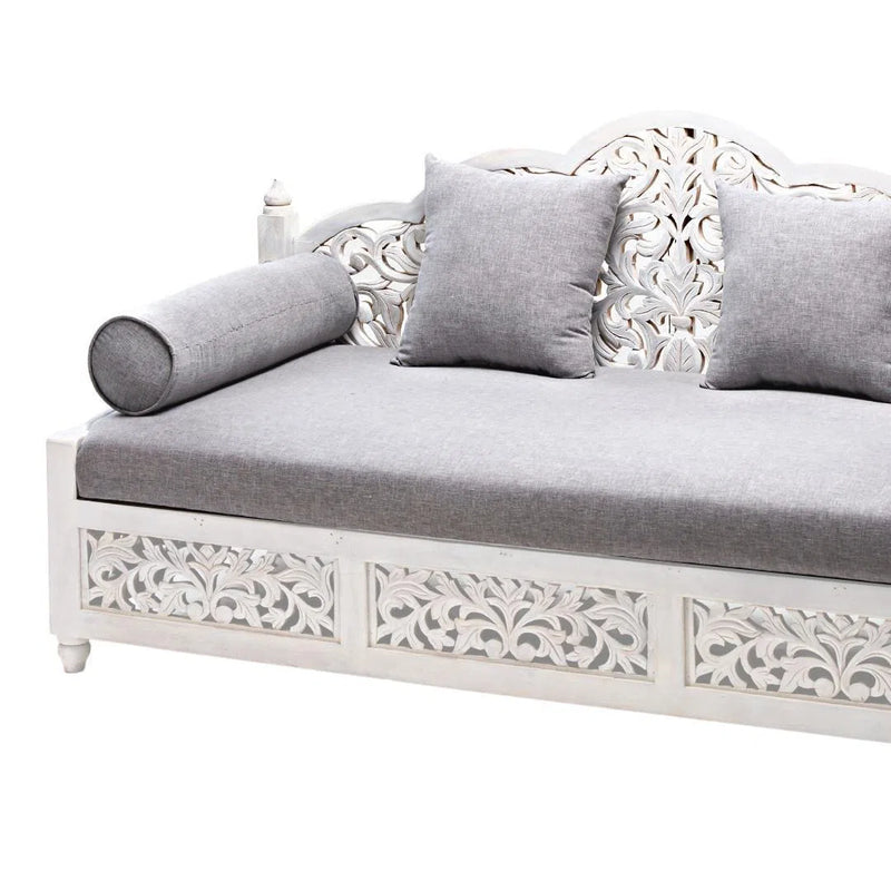 Daybed Sofa Carved White Washed Wood with Throw Pillows Sofas & Loveseats LOOMLAN By LOOMLAN