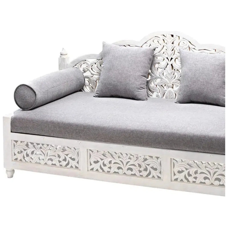 Daybed Sofa Carved Wood with Throw Pillows