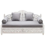 Daybed Sofa Carved Wood with Throw Pillows