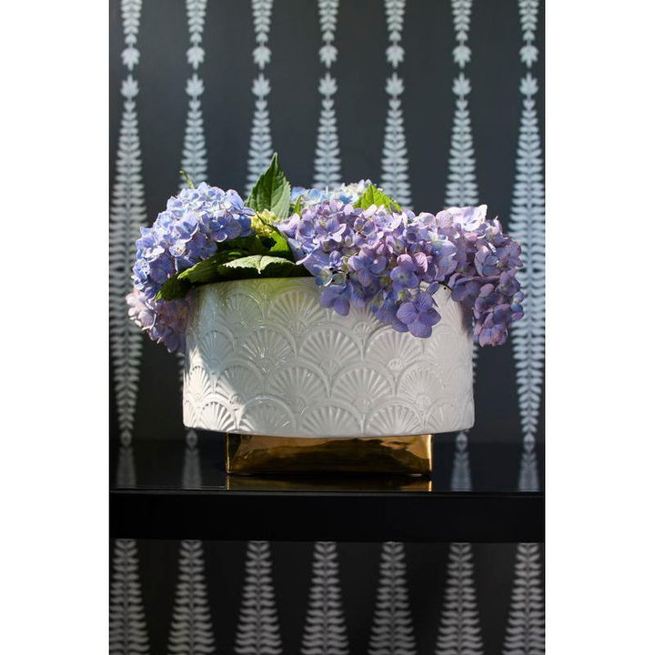 Deco Fan Ceramic Made White Cachepot - LOOMLAN - Chelsea House - Planters