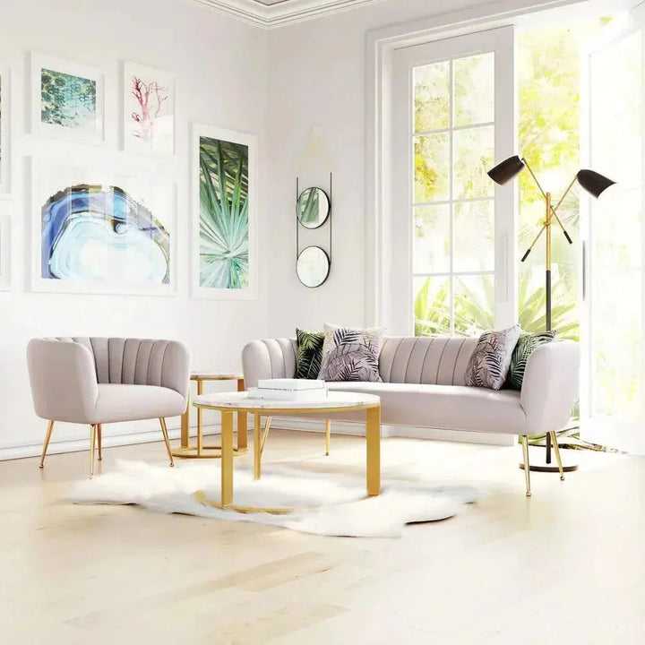 Deco Sofa Beige & Gold - LOOMLAN - Zuo Modern - Sofas & Loveseats