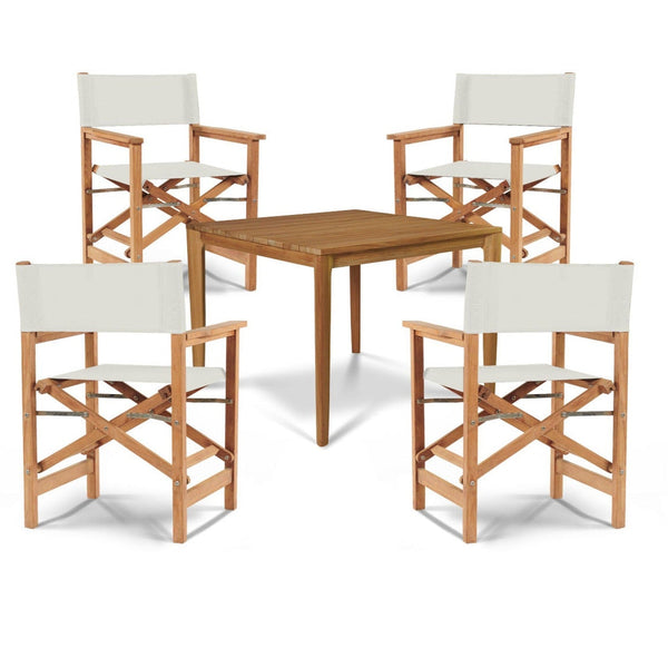 Del Ray 5-Piece Square Teak Outdoor Dining Set-Outdoor Dining Sets-HiTeak-White-LOOMLAN