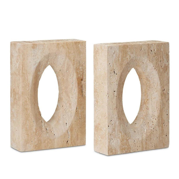 Demi Travertine Bookends Set of 2 - LOOMLAN - Currey & Co - Statues & Sculptures