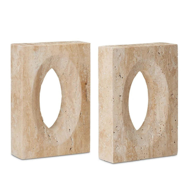 Demi Travertine Bookends Set of 2 - LOOMLAN - Currey & Co - Statues & Sculptures