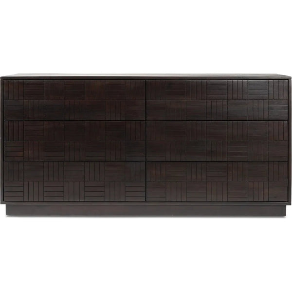 Denman Solid Wood Dark Brown Dresser 6 Drawers