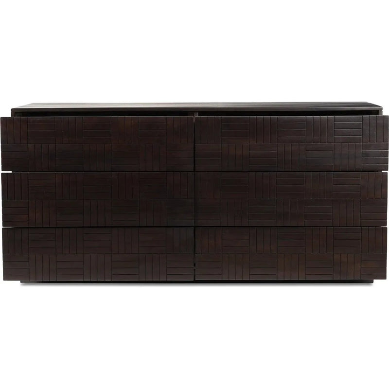 Denman Solid Wood Dark Brown Dresser 6 Drawers