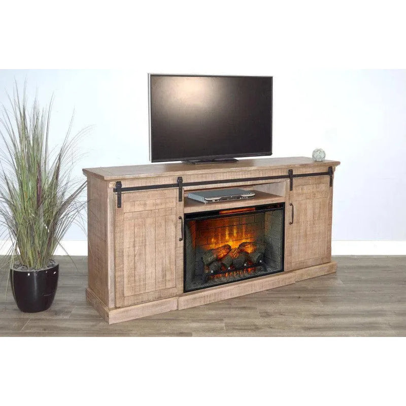 Desert Rock TV Console Fireplace Option Light Brown