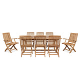 Devon 9-PC Teak Outdoor Dining Set with Extendable Table and Folding Chairs-Outdoor Dining Sets-HiTeak-LOOMLAN
