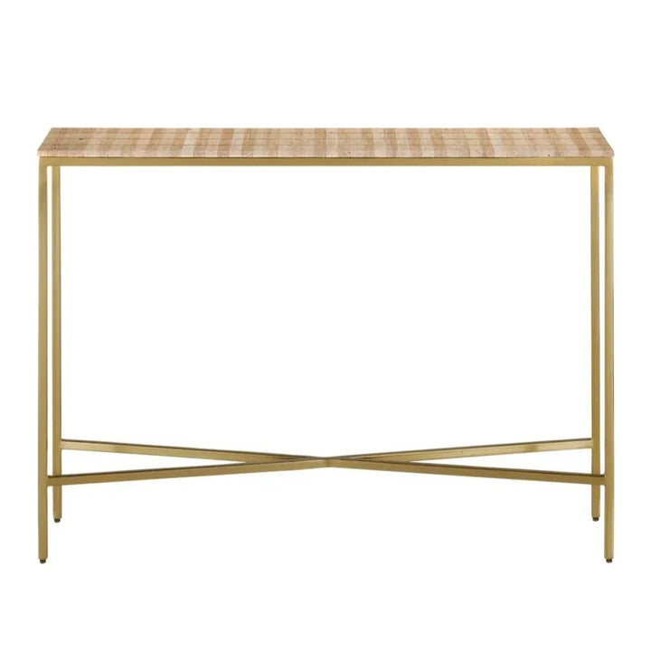Dezi Natural Travertine Finish Console Table - LOOMLAN - Currey & Co - Console Tables