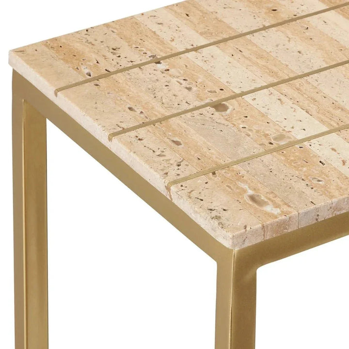 Dezi Natural Travertine Finish Console Table - LOOMLAN - Currey & Co - Console Tables