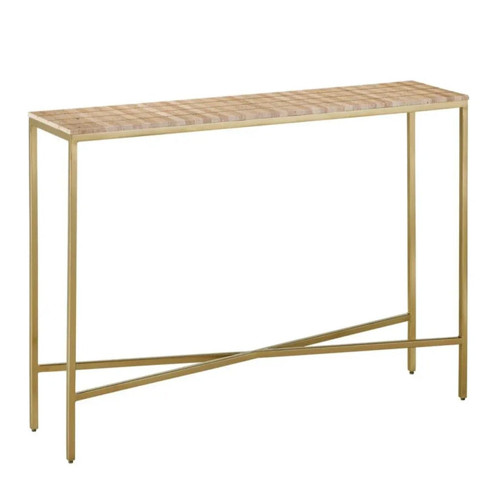 Dezi Natural Travertine Finish Console Table - LOOMLAN - Currey & Co - Console Tables