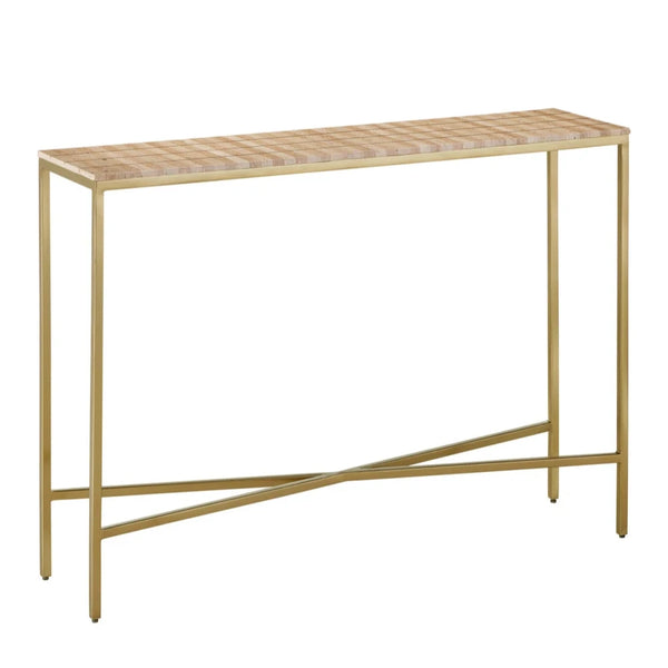 Dezi Natural Travertine Finish Console Table-Console Tables-Currey & Co-LOOMLAN