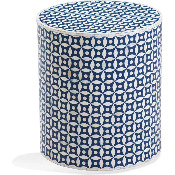 Diamond Bone Round Accent Table-Side Tables-Bassett Mirror-Blue-LOOMLAN