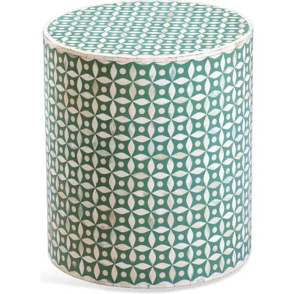 Diamond Bone Round Accent Table-Side Tables-Bassett Mirror-Green-LOOMLAN