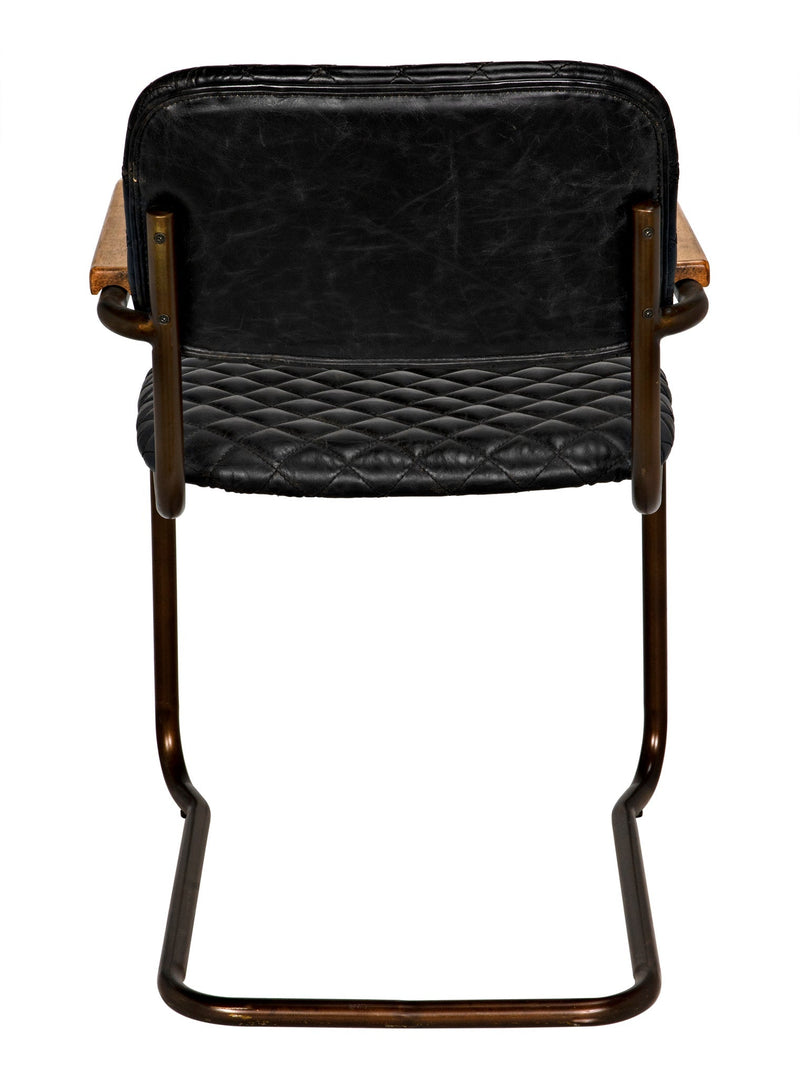 Dining Arm Chair With Vintage Black Leather-Dining Chairs-Noir-LOOMLAN
