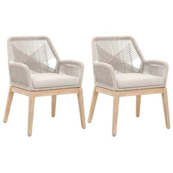 Dining Loom Arm Chairs Set of 2 Taupe & White Rope Mahogany Dining Chairs LOOMLAN By Essentials For Living