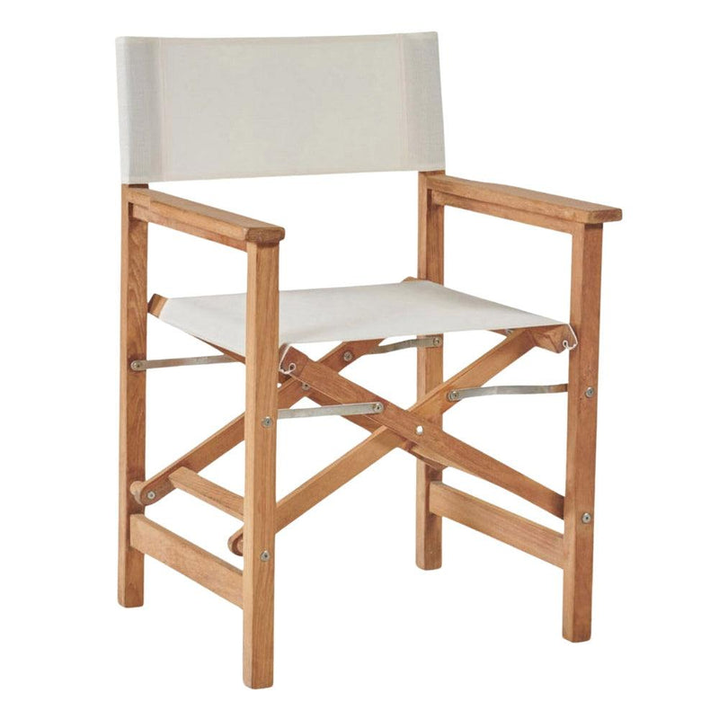 Director Teak Folding Outdoor Folding Armchair-Outdoor Dining Chairs-HiTeak-White-LOOMLAN
