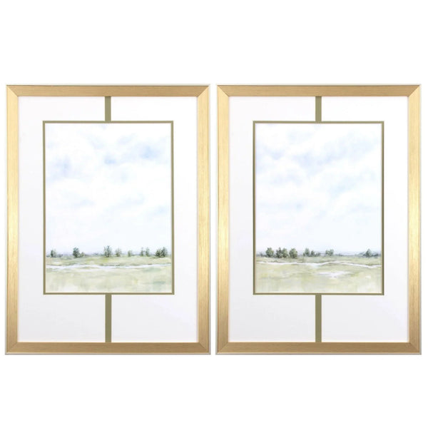 Distant View Green Framed Wall Art 2PC