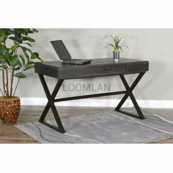 Distressed Black Writing Desk Center Drawer Home Office Home Office Desks LOOMLAN By Sunny D