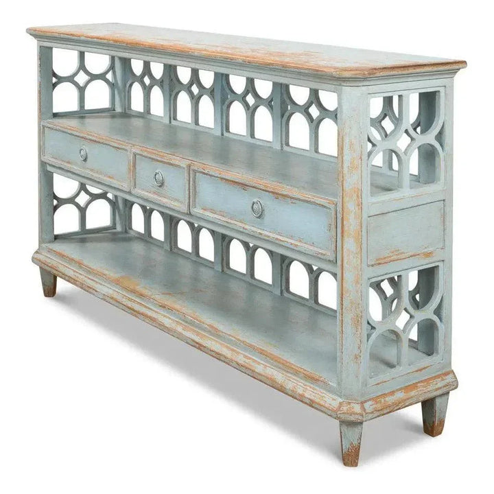 Distressed Blue Console Table With Drawers - LOOMLAN - Sarreid - Console Tables