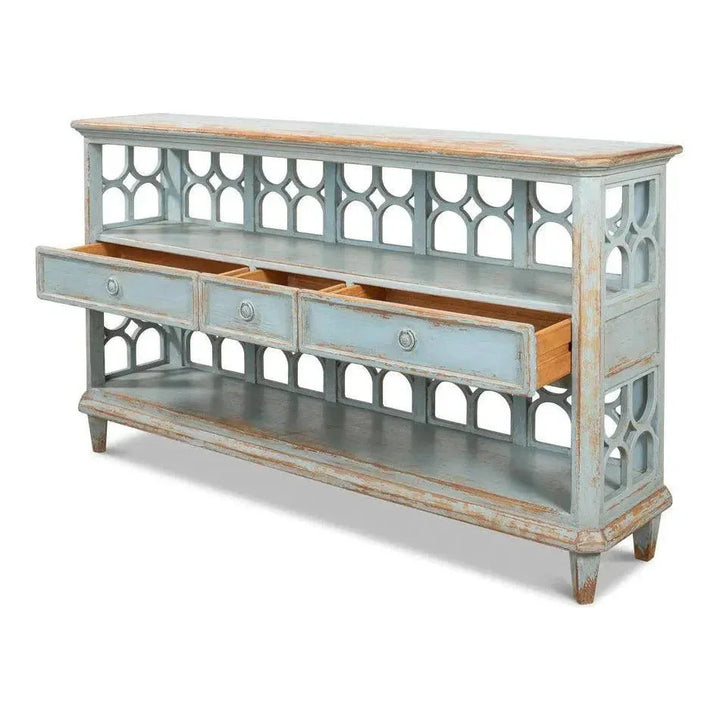 Distressed Blue Console Table With Drawers - LOOMLAN - Sarreid - Console Tables