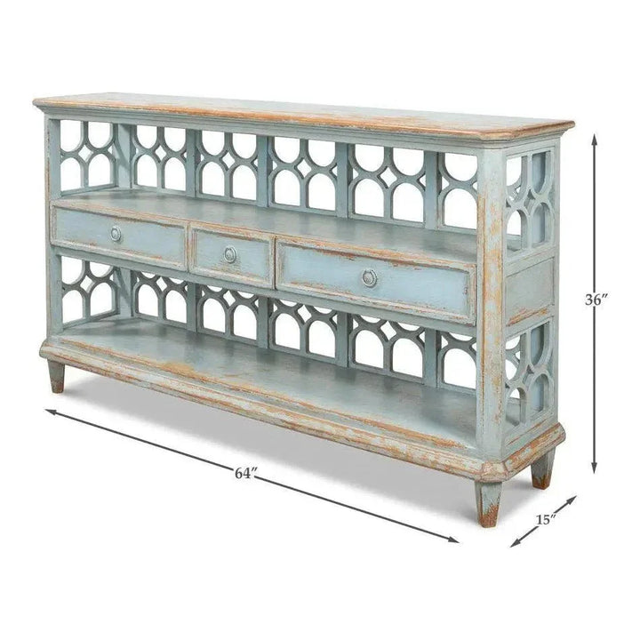 Distressed Blue Console Table With Drawers - LOOMLAN - Sarreid - Console Tables