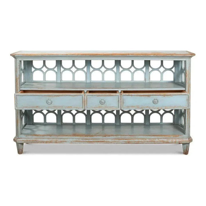 Distressed Blue Console Table With Drawers - LOOMLAN - Sarreid - Console Tables