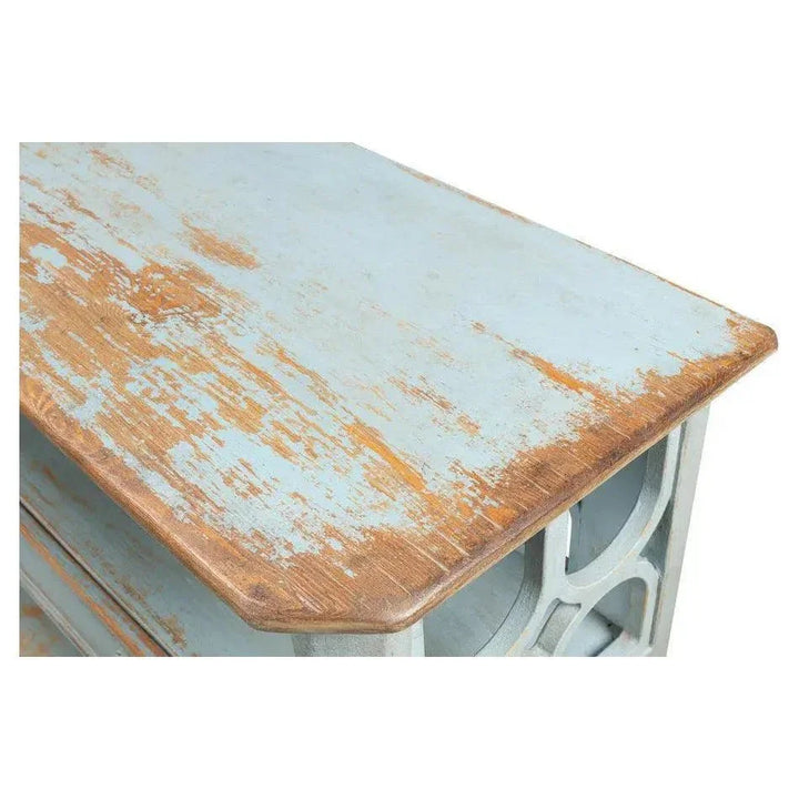 Distressed Blue Console Table With Drawers - LOOMLAN - Sarreid - Console Tables