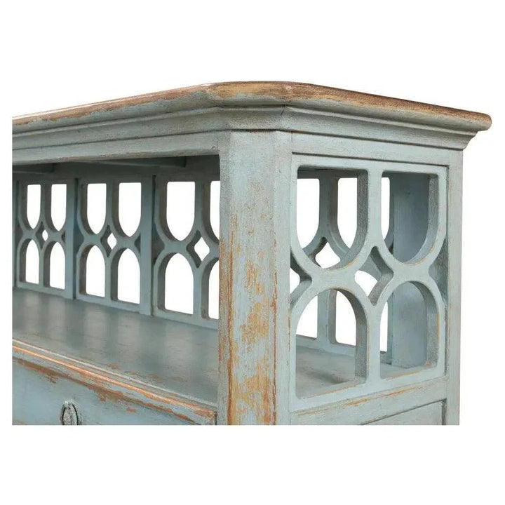 Distressed Blue Console Table With Drawers - LOOMLAN - Sarreid - Console Tables