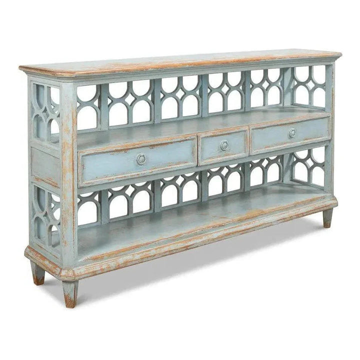 Distressed Blue Console Table With Drawers - LOOMLAN - Sarreid - Console Tables