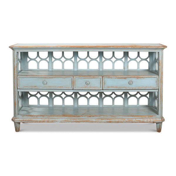 Distressed Blue Console Table With Drawers-Console Tables-Sarreid-LOOMLAN