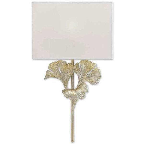 Distressed Silver Leaf Gingko Silver Wall Sconce Wall Sconces LOOMLAN By Currey & Co