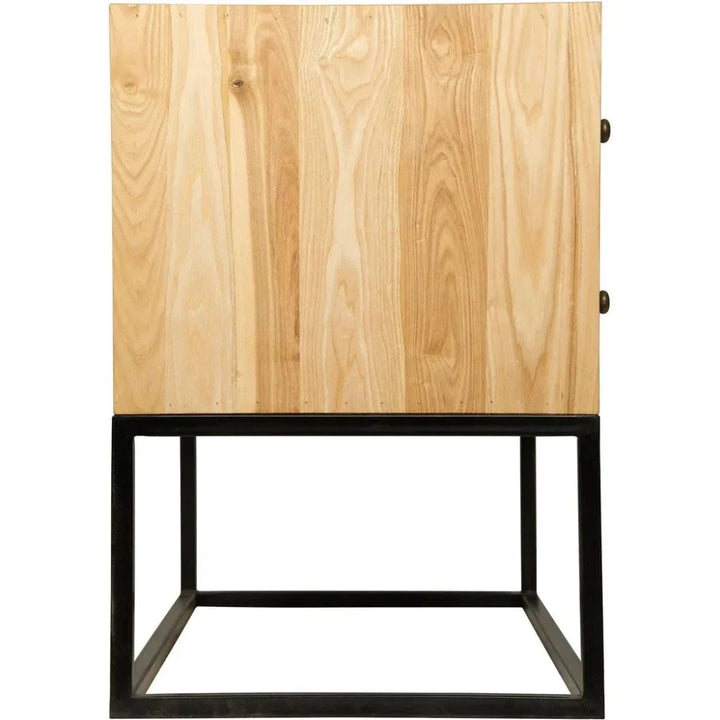 Downtown Wood & Black Steel Rectangle Side Table | LOOMLAN