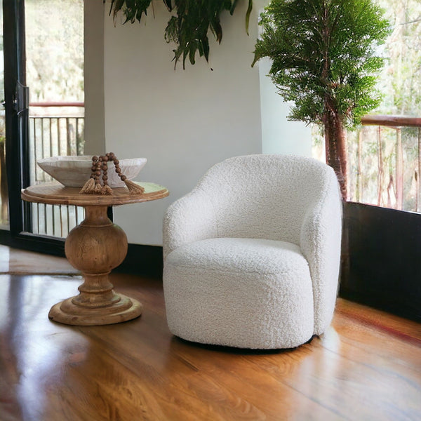 Downy White Boucle Swivel Club Chair-Club Chairs-Furniture Classics-LOOMLAN