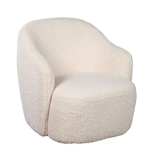 Downy White Boucle Swivel Club Chair-Club Chairs-Furniture Classics-LOOMLAN