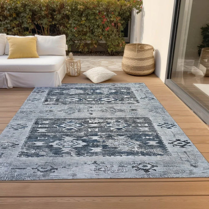 Draessa Blue Washable Indoor - Outdoor Rug - LOOMLAN - LOOMLAN Rugs - Outdoor Rugs