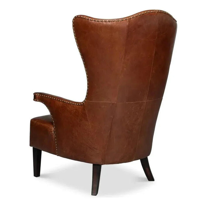 Drake Distilled Leather Accent Chair Tall Back - LOOMLAN - Sarreid - Accent Chairs