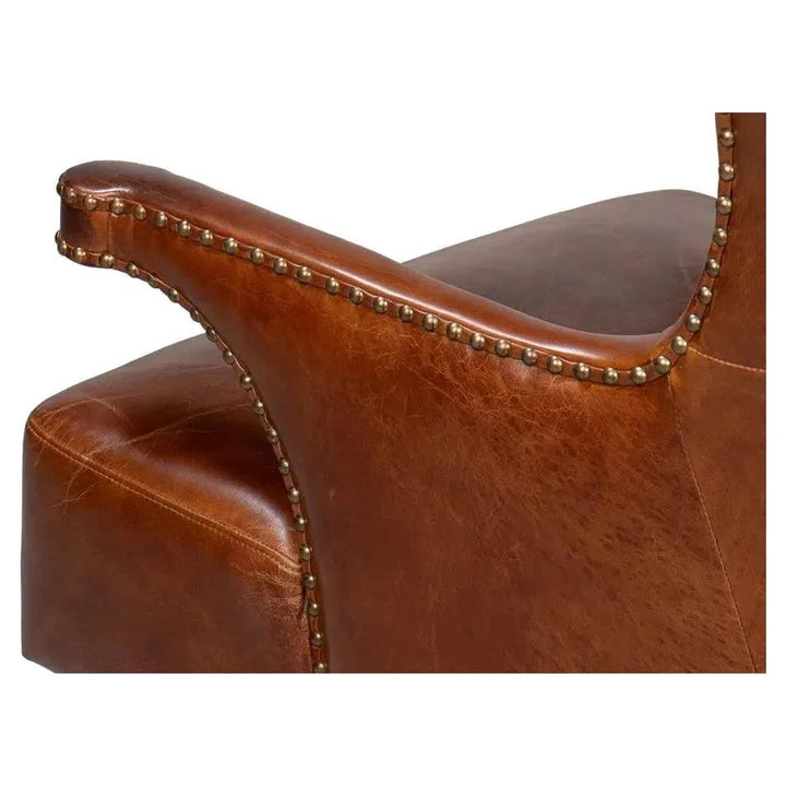 Drake Distilled Leather Accent Chair Tall Back - LOOMLAN - Sarreid - Accent Chairs