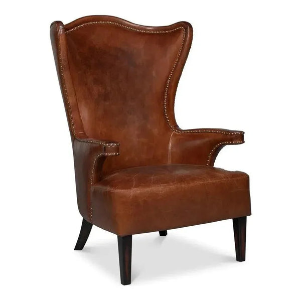 Drake Distilled Leather Accent Chair Tall Back - LOOMLAN - Sarreid - Accent Chairs